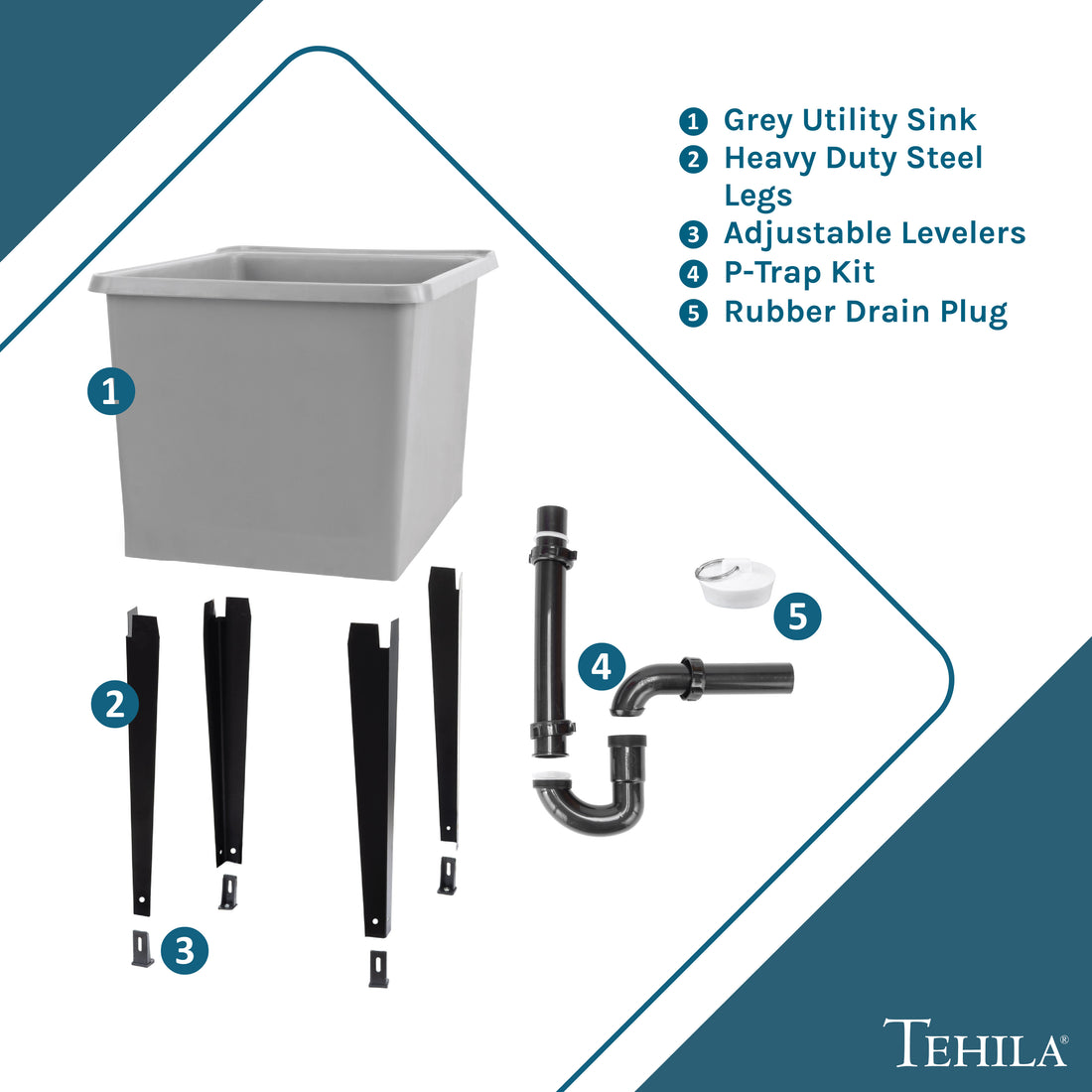 Tehila Space Saver Freestanding Grey Utility Sink - Utility-Sink.com