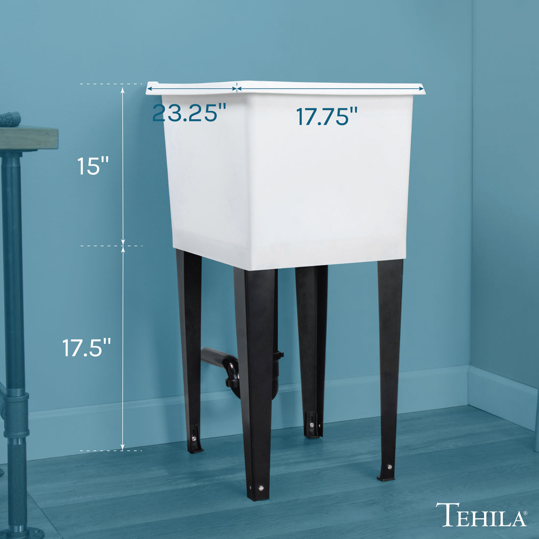 Tehila Space Saver Freestanding White Utility Sink - Utility-Sink.com