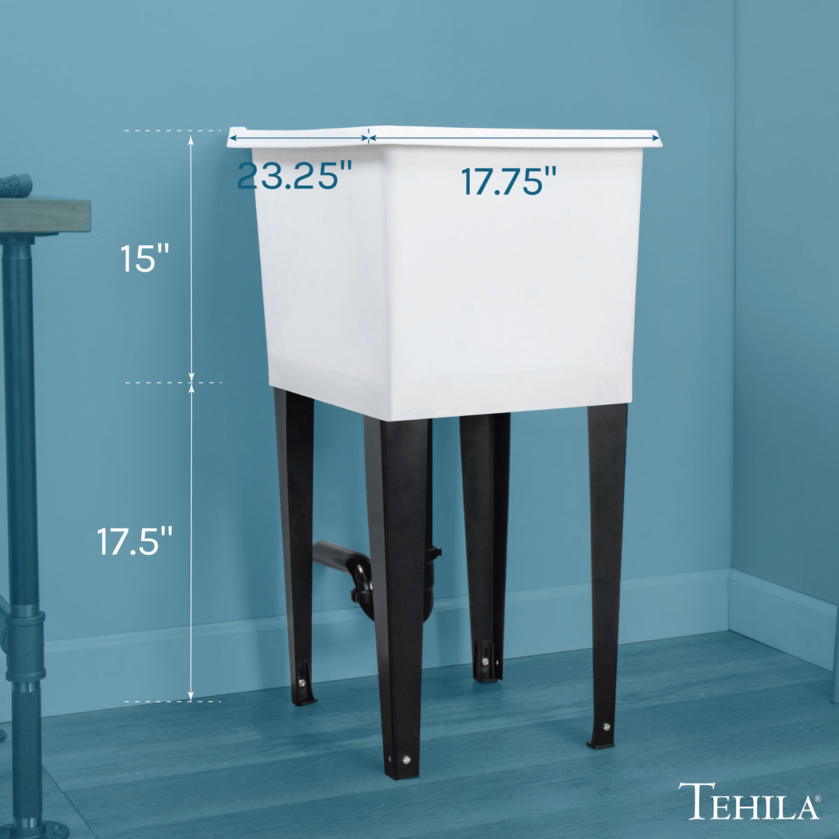 Tehila Space Saver Freestanding White Utility Sink - Utility-Sink.com