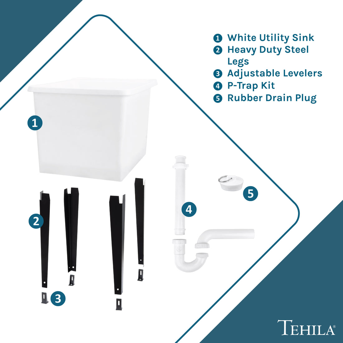 Tehila Space Saver Freestanding White Utility Sink - Utility-Sink.com