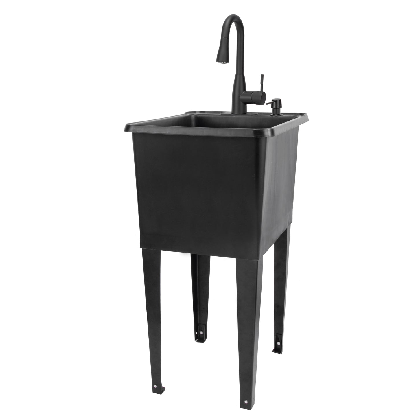Tehila Space Saver Freestanding Black Utility Sink with Black Finish Low-Profile Pull-Down Faucet - Utility-Sink.com