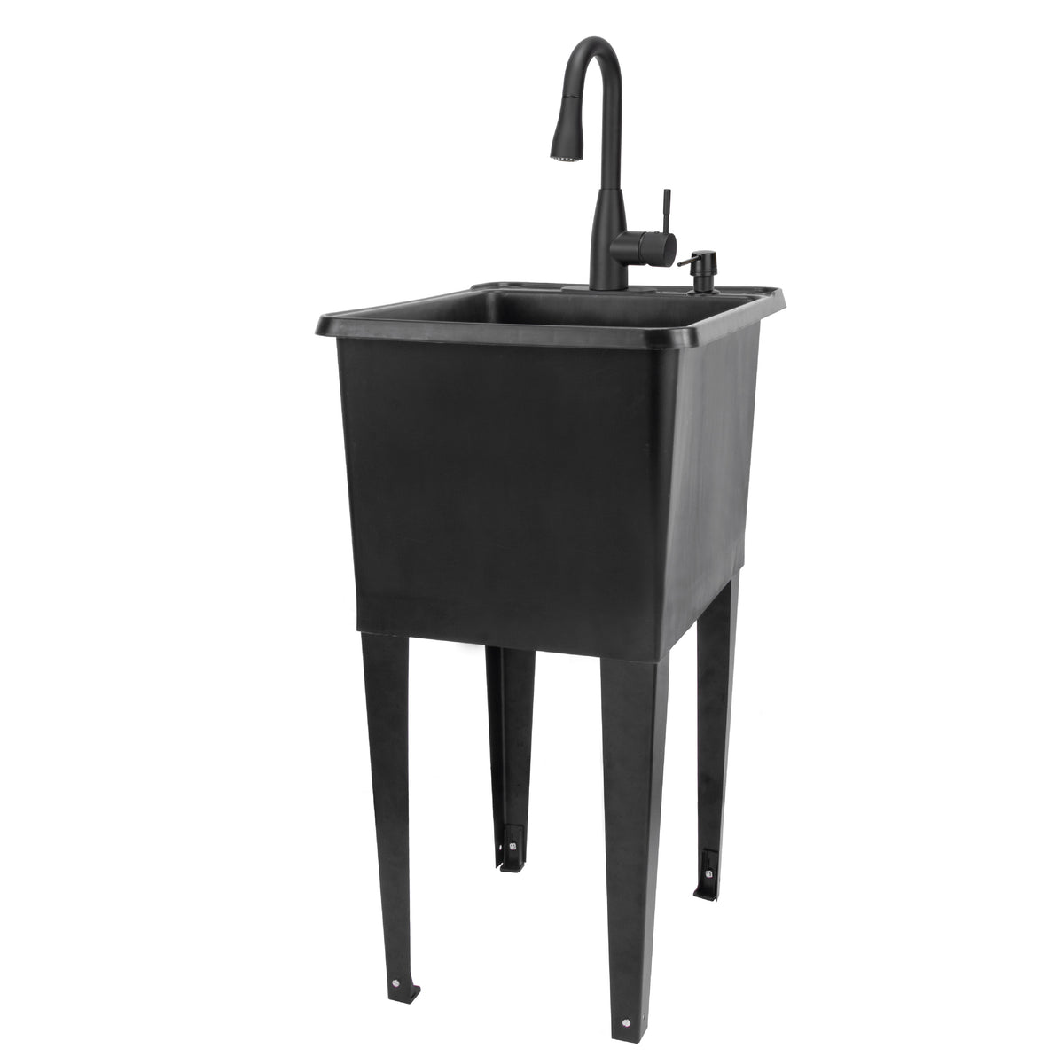 Tehila Space Saver Freestanding Black Utility Sink with Black Finish Low-Profile Pull-Down Faucet - Utility-Sink.com