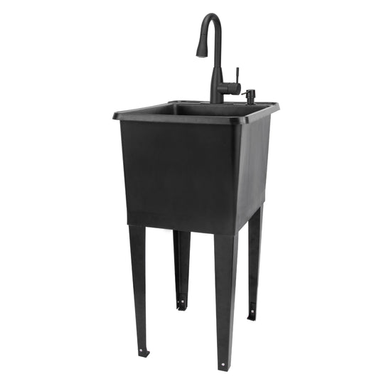 Tehila Space Saver Freestanding Black Utility Sink with Black Finish Low-Profile Pull-Down Faucet - Utility-Sink.com