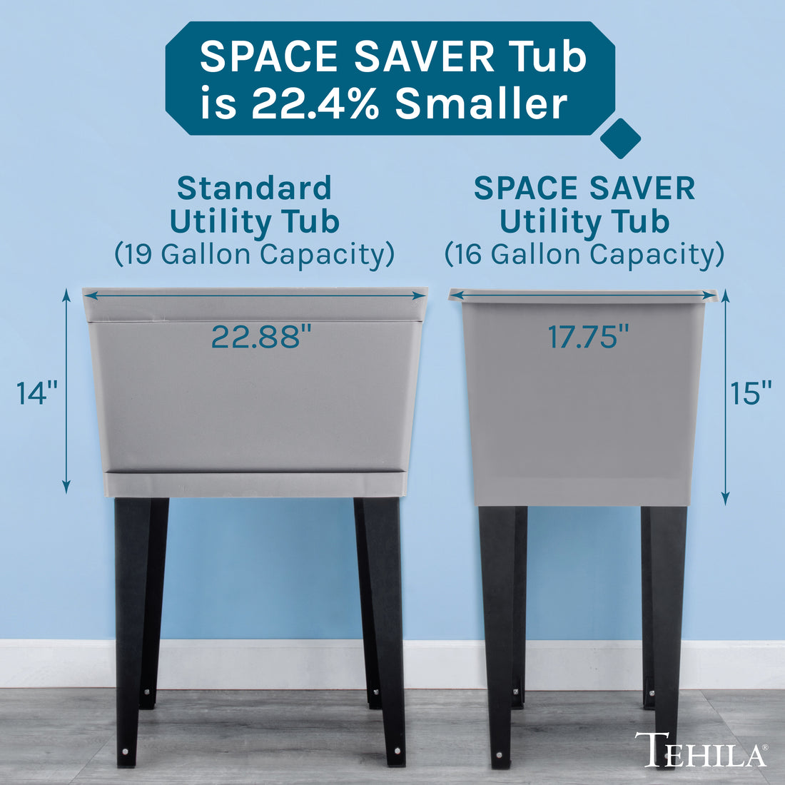 Tehila Space Saver Freestanding White Utility Sink with Black Finish Low-Profile Pull-Down Faucet - Utility-Sink.com