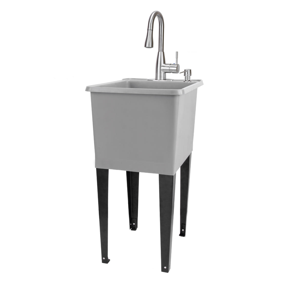 Tehila Space Saver Freestanding Grey Utility Sink with Stainless Steel Finish Low-Profile Pull-Down Faucet - Utility-Sink.com