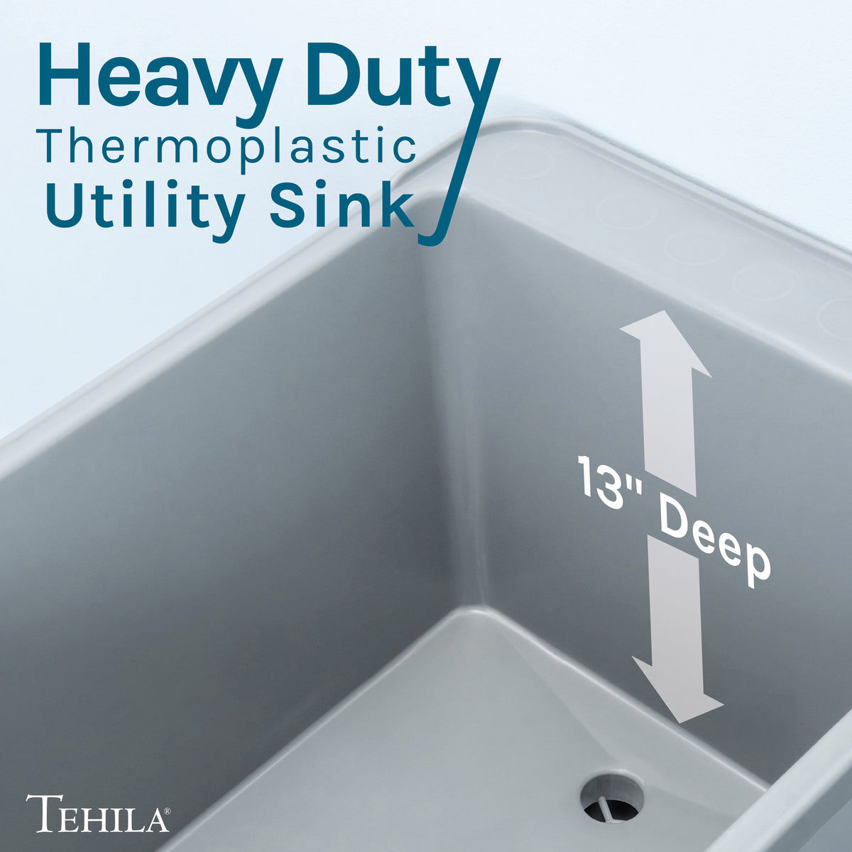 Tehila Space Saver Freestanding Grey Utility Sink with Stainless Steel Finish Low-Profile Pull-Down Faucet - Utility-Sink.com