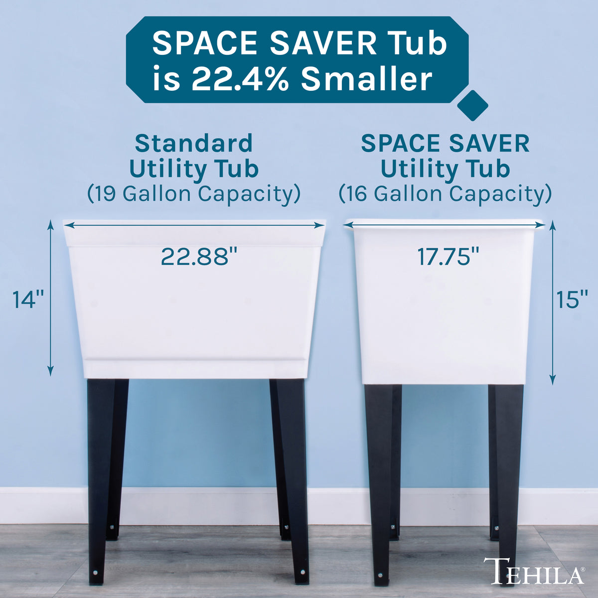 Tehila Space Saver Freestanding White Utility Sink with Black Finish Low-Profile Pull-Down Faucet - Utility-Sink.com