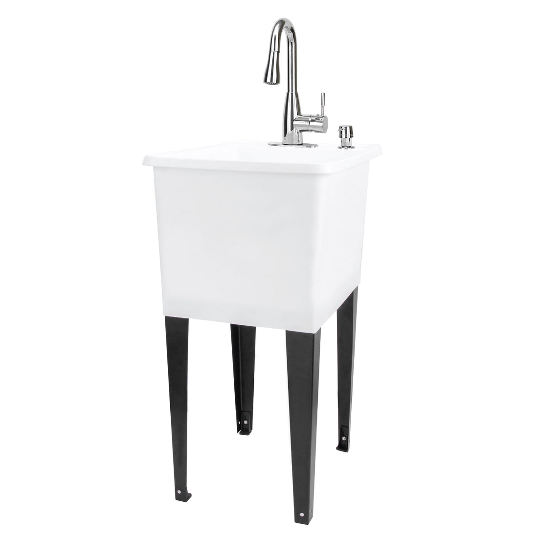 Tehila Space Saver Freestanding White Utility Sink with Chrome Finish Low-Profile Pull-Down Faucet - Utility-Sink.com