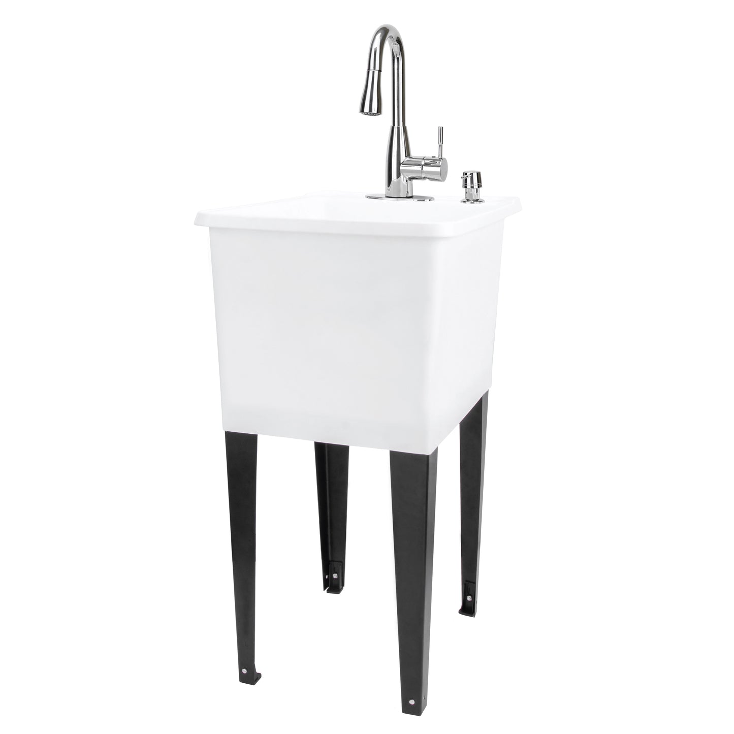 Tehila Space Saver Freestanding White Utility Sink with Chrome Finish Low-Profile Pull-Down Faucet - Utility-Sink.com