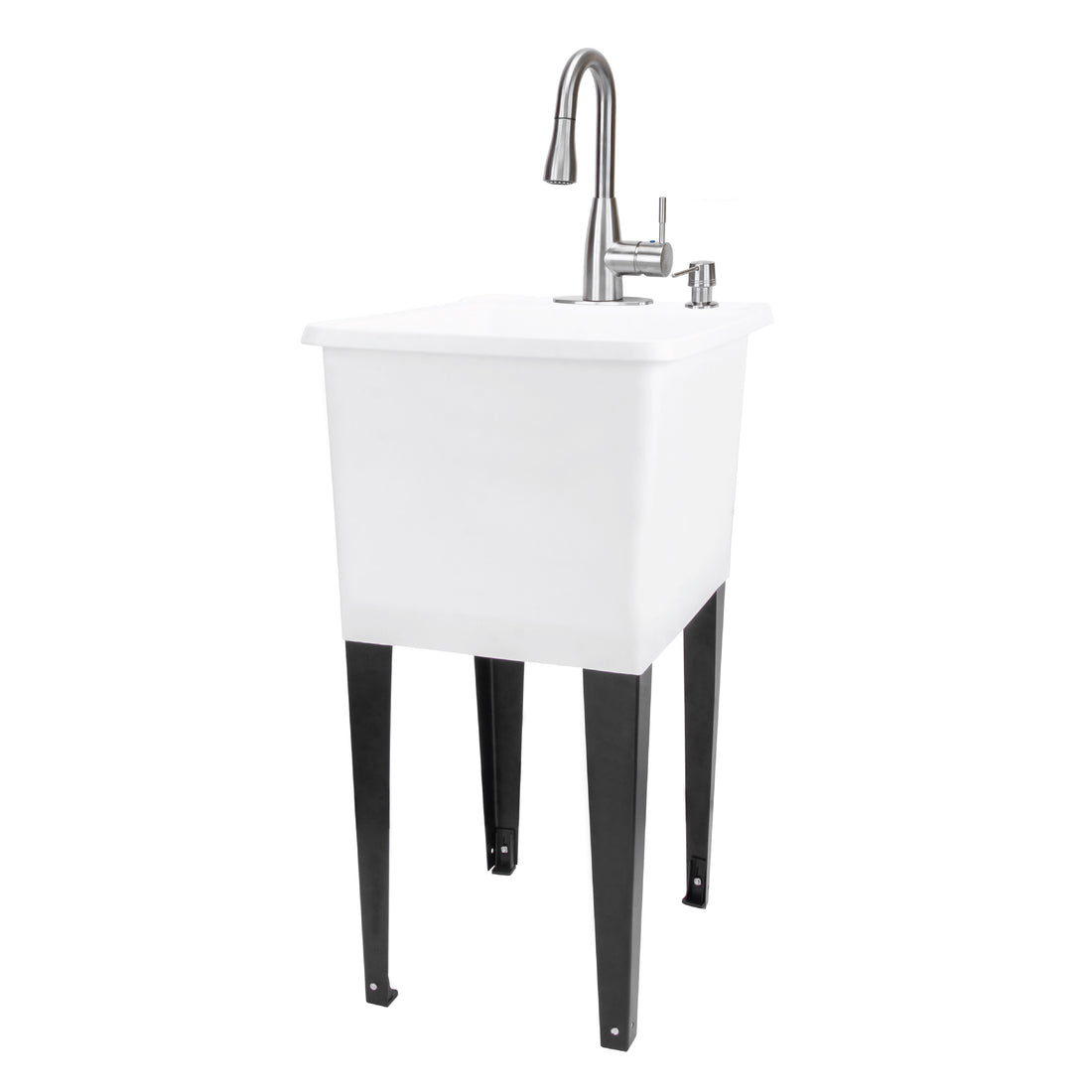 Tehila Space Saver Freestanding White Utility Sink with Stainless Steel Finish Low-Profile Pull-Down Faucet - Utility-Sink.com