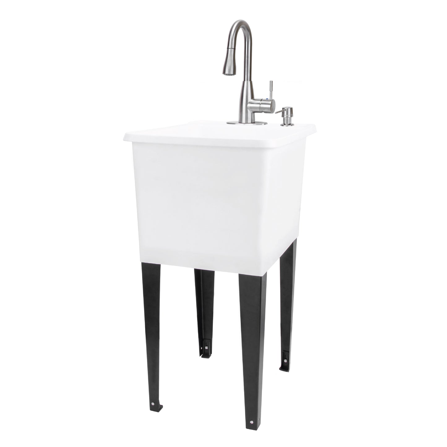 Tehila Space Saver Freestanding White Utility Sink with Stainless Steel Finish Low-Profile Pull-Down Faucet - Utility-Sink.com