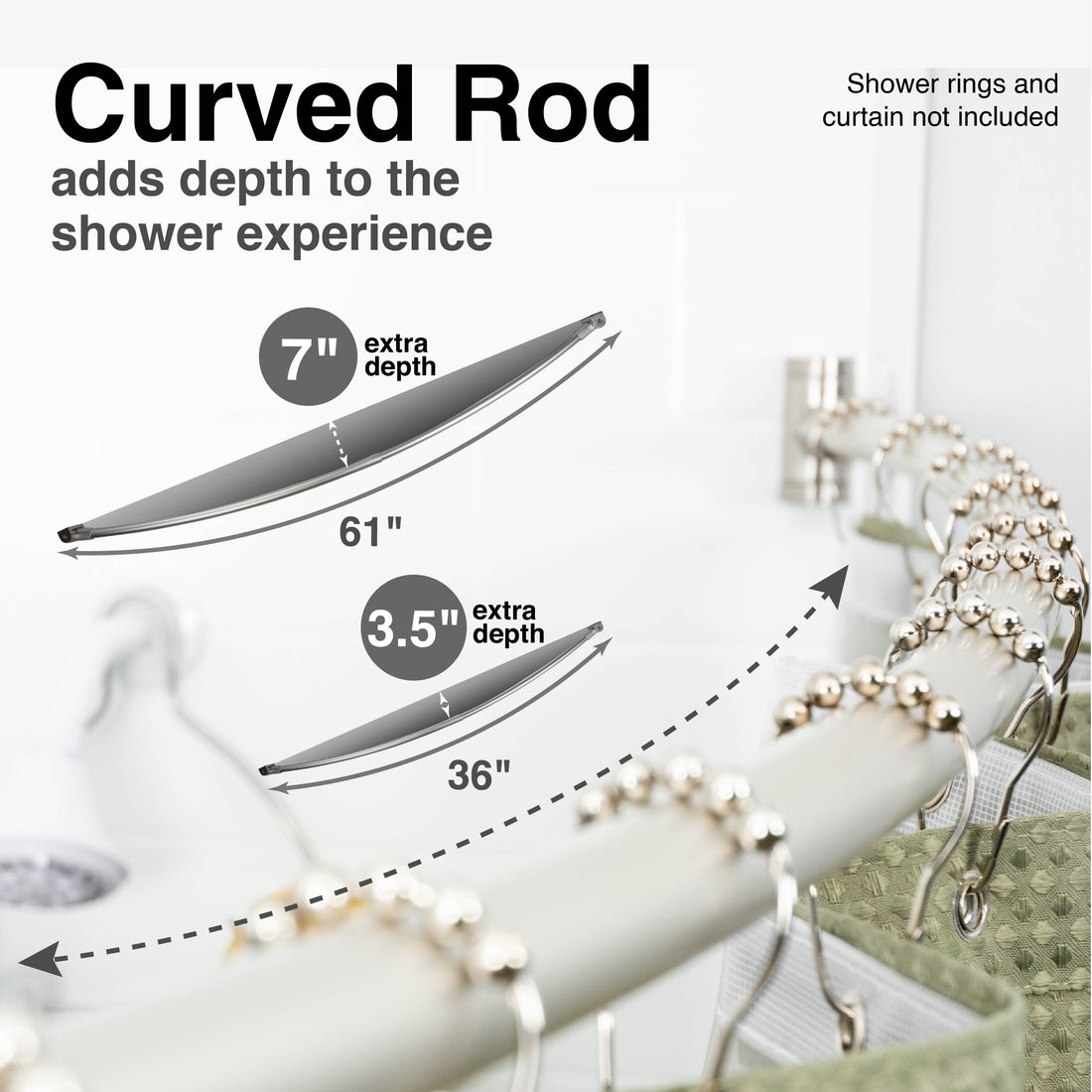 36 in. to 61 in. Curved Shower Rod (Brushed Nickel Finish) - Utility-Sink.com