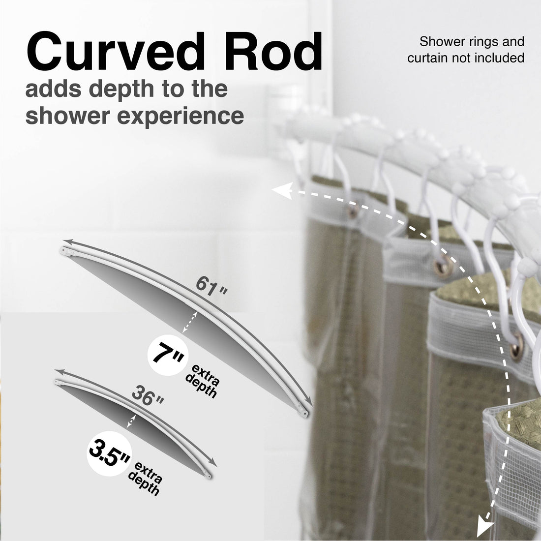 36 in. to 61 in. Curved Shower Rod (White Finish) - Utility-Sink.com