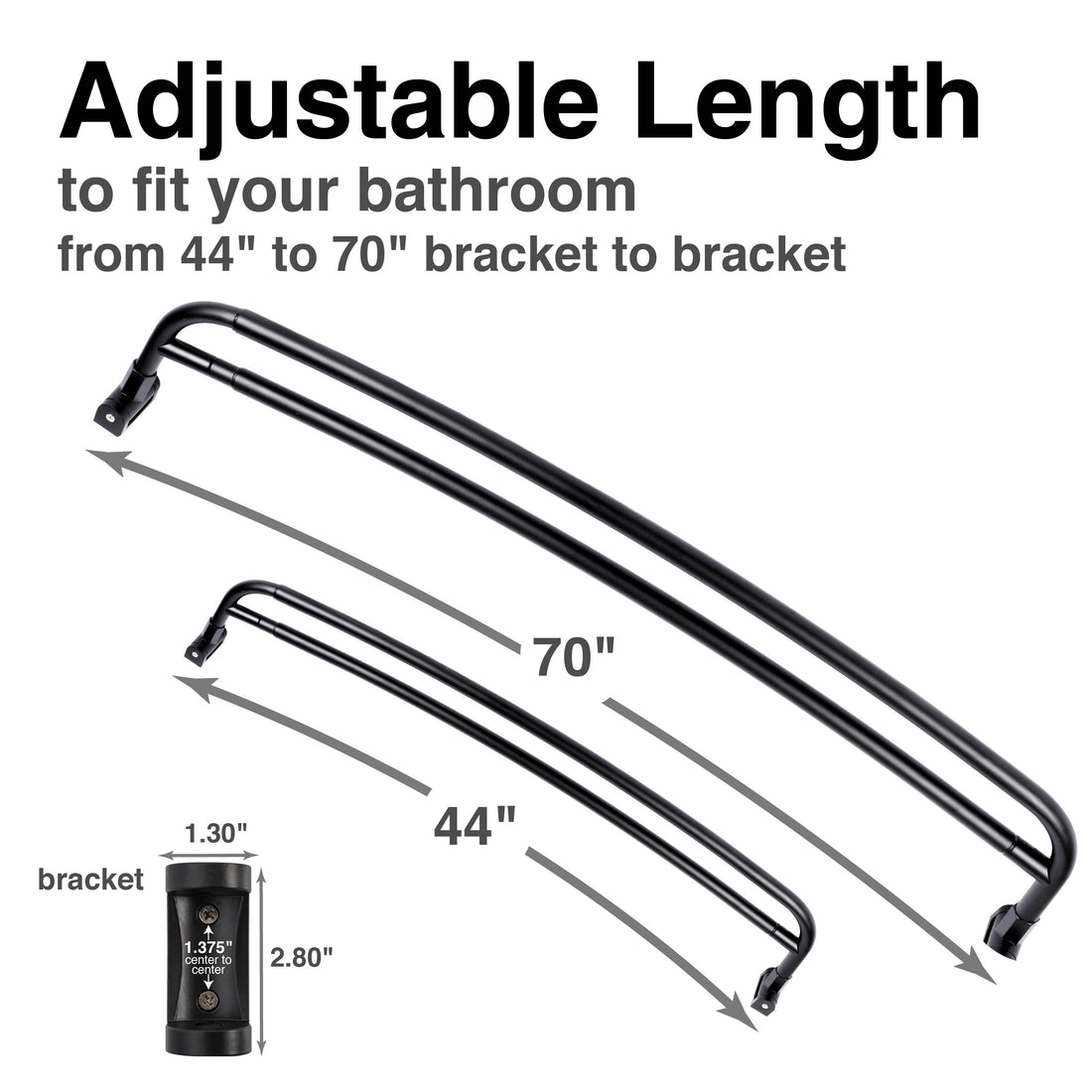 44 in. to 70 in. Double Curved Shower Rod (Matte Black Finish) - Utility-Sink.com