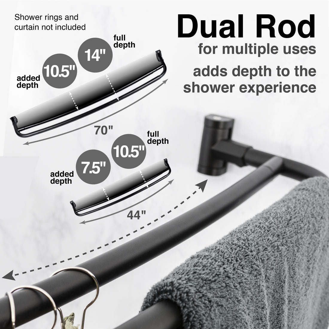 44 in. to 70 in. Double Curved Shower Rod (Matte Black Finish) - Utility-Sink.com