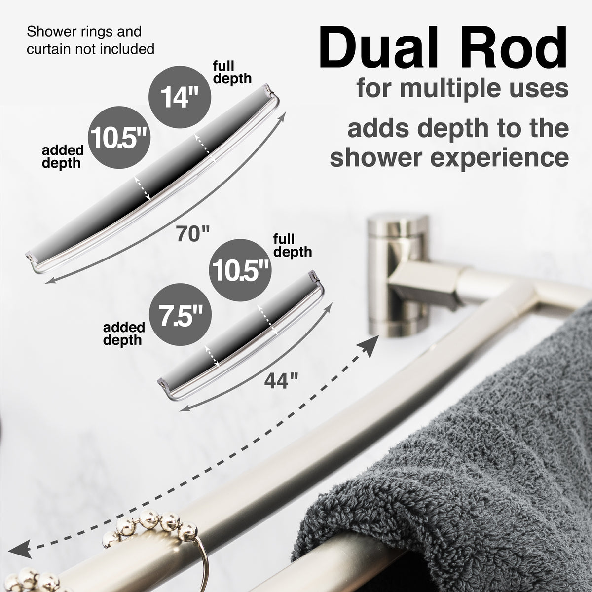 44 in. to 70 in. Double Curved Shower Rod (Brushed Nickel Finish) - Utility-Sink.com
