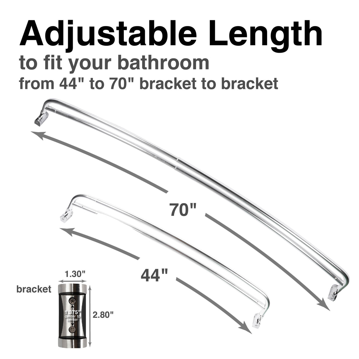 44 in. to 70 in. Double Curved Shower Rod (Chrome Finish) - Utility-Sink.com