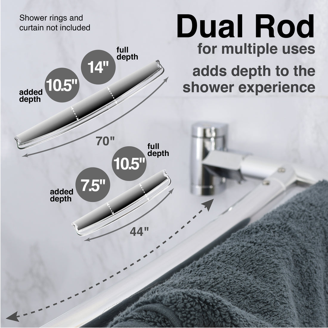 44 in. to 70 in. Double Curved Shower Rod (Chrome Finish) - Utility-Sink.com