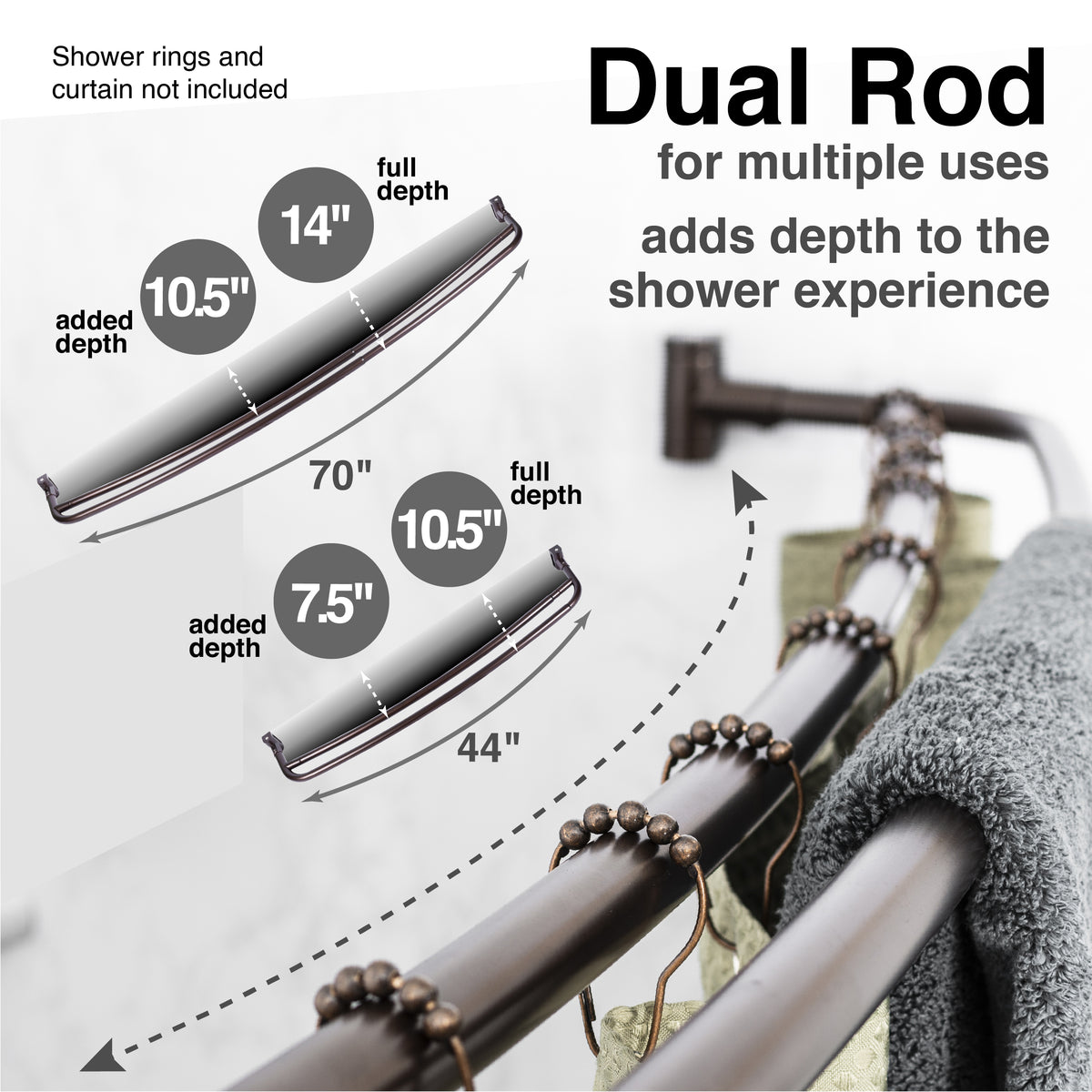 44 in. to 70 in. Double Curved Shower Rod (Oil-Rubbed Bronze Finish) - Utility-Sink.com