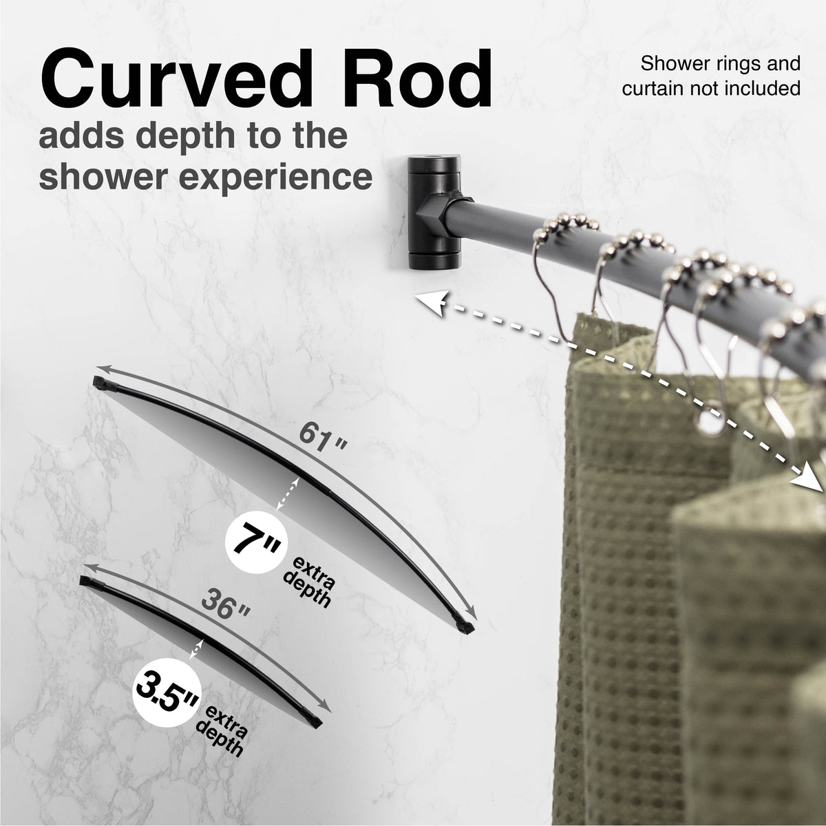 36 in. to 61 in. Curved Shower Rod (Black Finish) - Utility-Sink.com