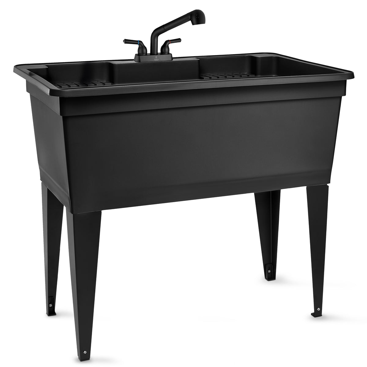 Tehila Freestanding Double-Wide Black Utility Sink with Steel Legs & Black Pull-Out Faucet, Multi-Purpose Heavy-Duty Laundry Tub and Kitchen Sink for Homes & Business - Utility-Sink.com