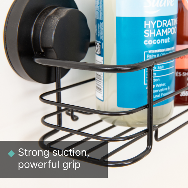 Suction Cup Shower Corner Caddy, Rectangular Suction Cup Shower Caddy, and  Suction Cup Shower Hooks Set (Matte Black)