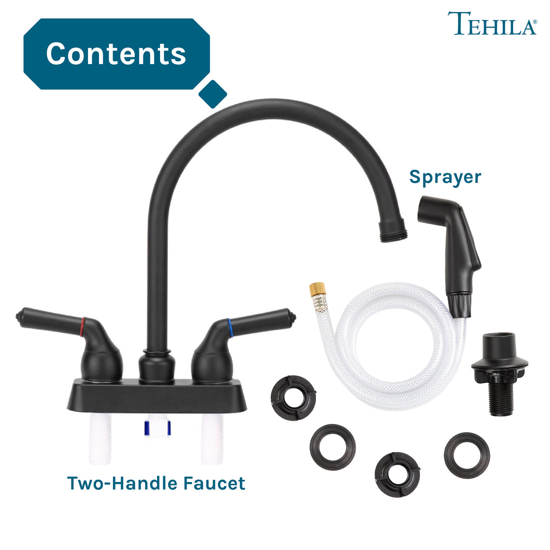 Tehila Black Finish Gooseneck Faucet with Side Sprayer - Utility sinks vanites Tehila