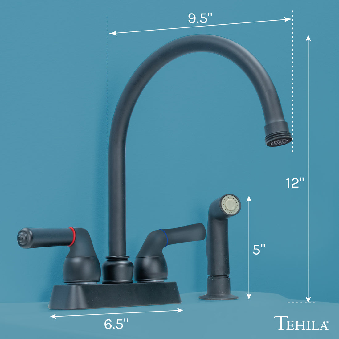 Tehila Black Finish Gooseneck Faucet with Side Sprayer - Utility sinks vanites Tehila