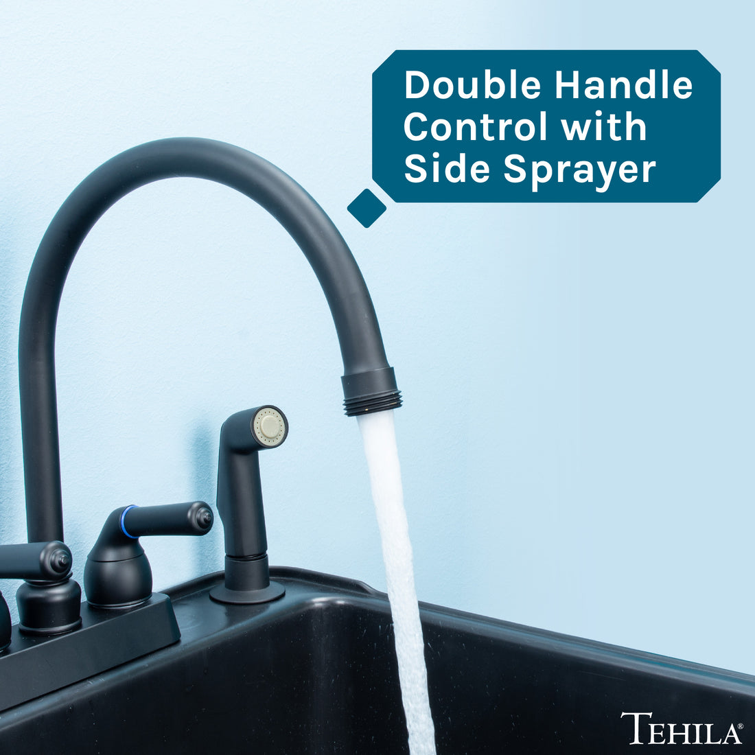 Tehila Black Finish Gooseneck Faucet with Side Sprayer - Utility sinks vanites Tehila