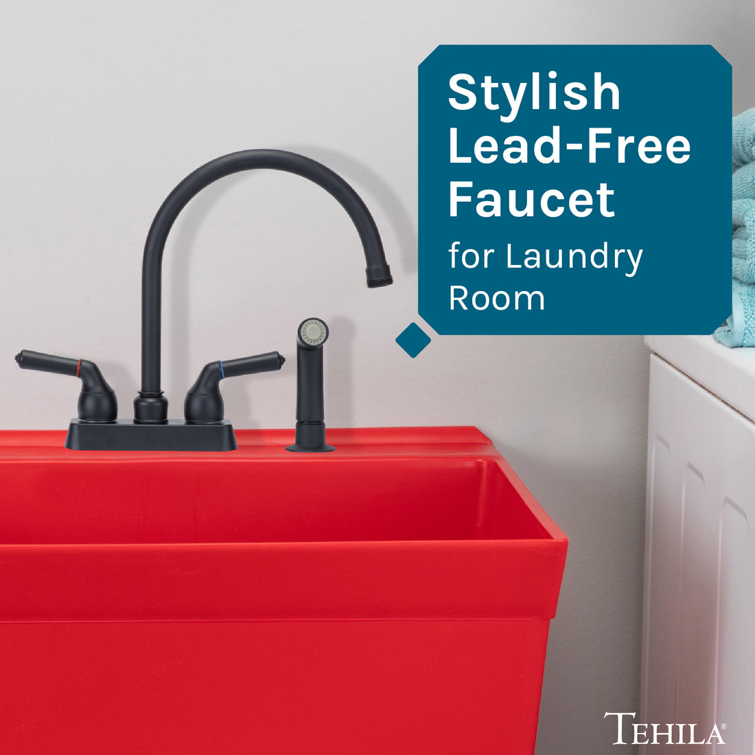 Tehila Black Finish Gooseneck Faucet with Side Sprayer - Utility sinks vanites Tehila