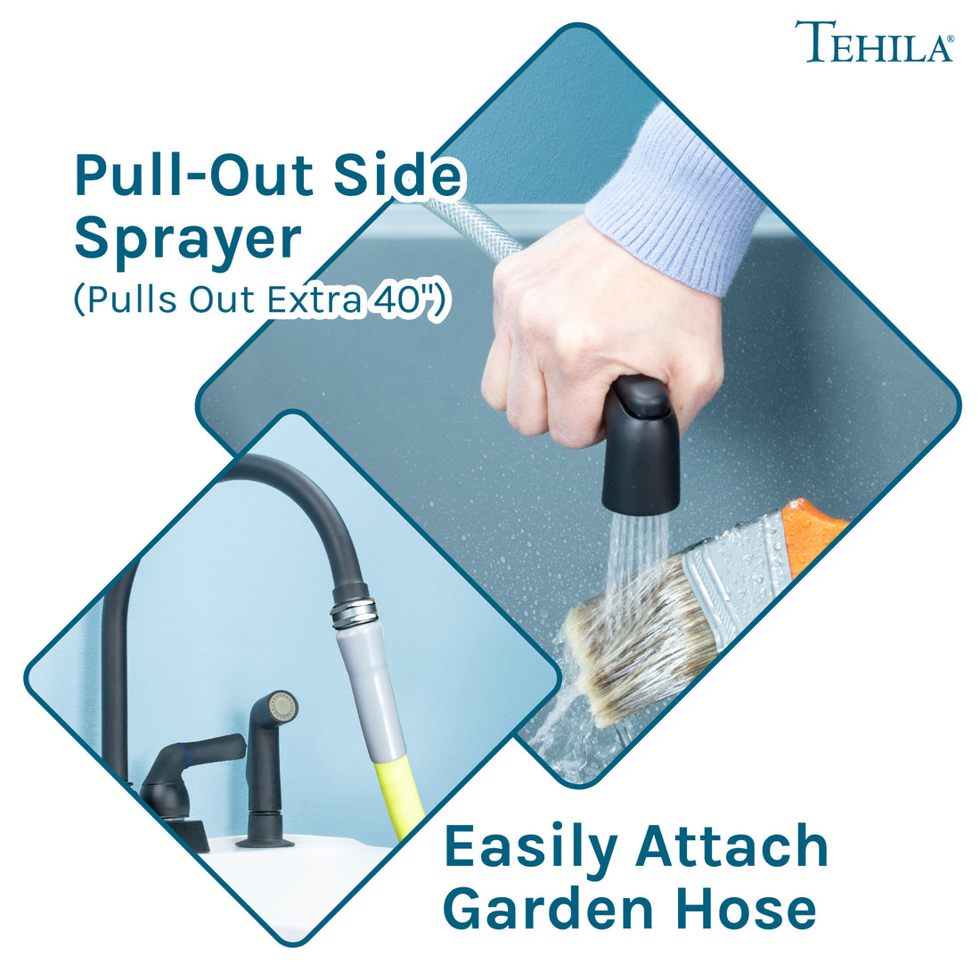 Tehila Black Finish Gooseneck Faucet with Side Sprayer - Utility sinks vanites Tehila