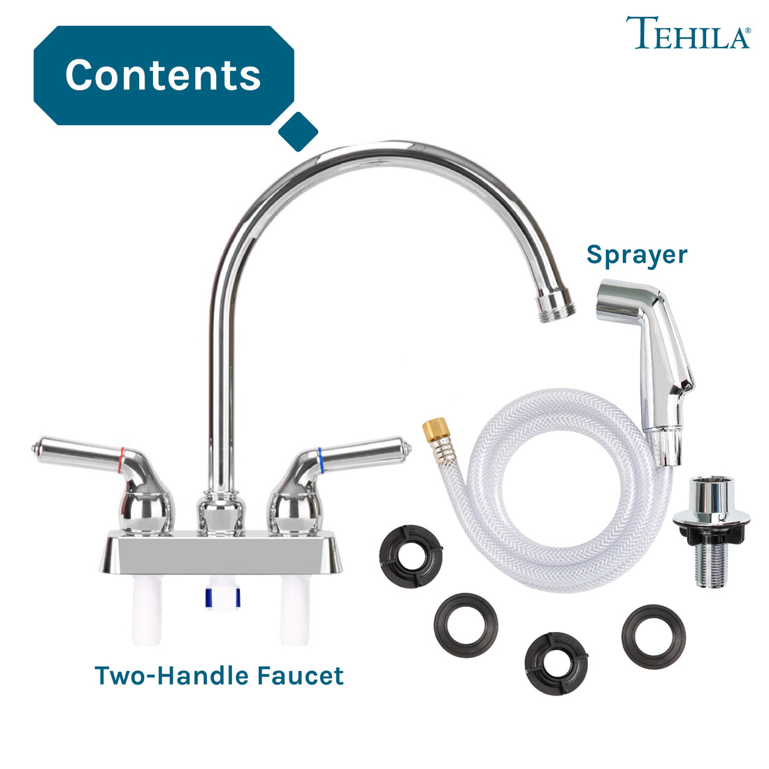 Tehila Chrome Finish Gooseneck Faucet with Side Sprayer - Utility sinks vanites Tehila