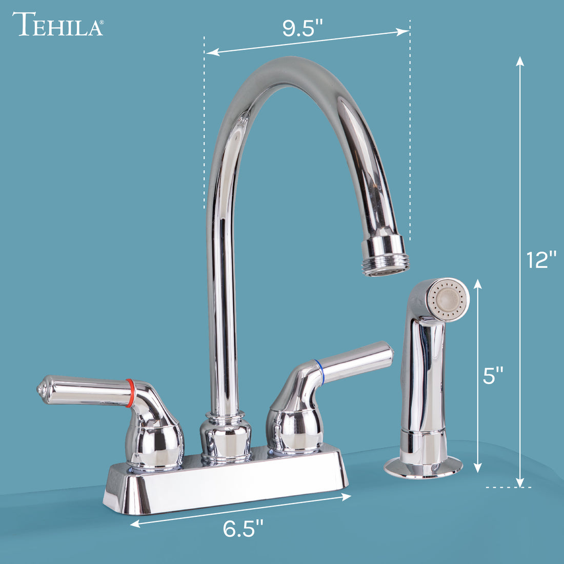 Tehila Chrome Finish Gooseneck Faucet with Side Sprayer - Utility sinks vanites Tehila
