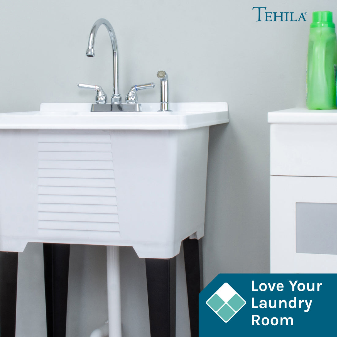 Tehila Chrome Finish Gooseneck Faucet with Side Sprayer - Utility sinks vanites Tehila