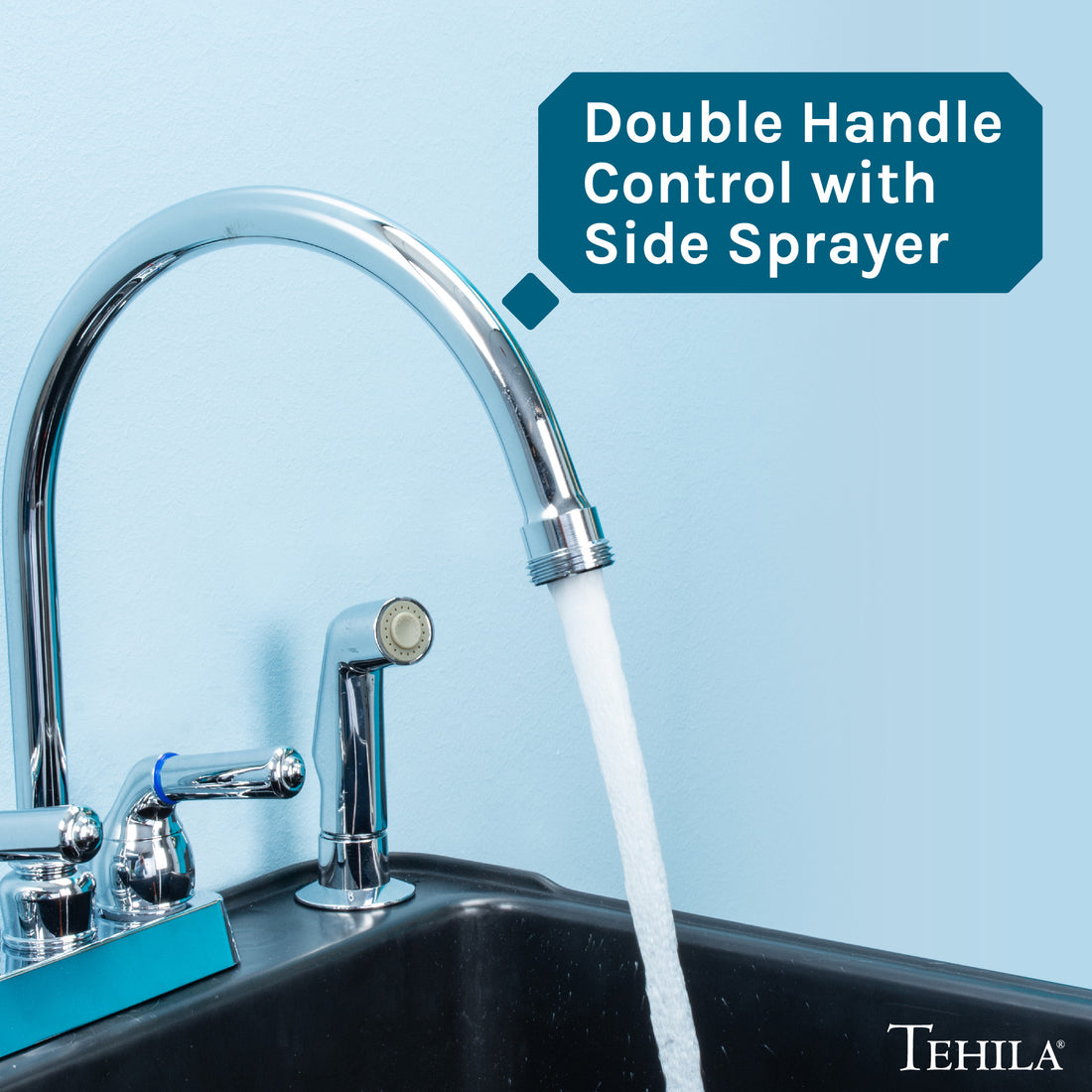 Tehila Chrome Finish Gooseneck Faucet with Side Sprayer - Utility sinks vanites Tehila