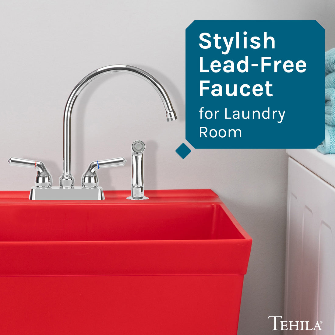 Tehila Chrome Finish Gooseneck Faucet with Side Sprayer - Utility sinks vanites Tehila