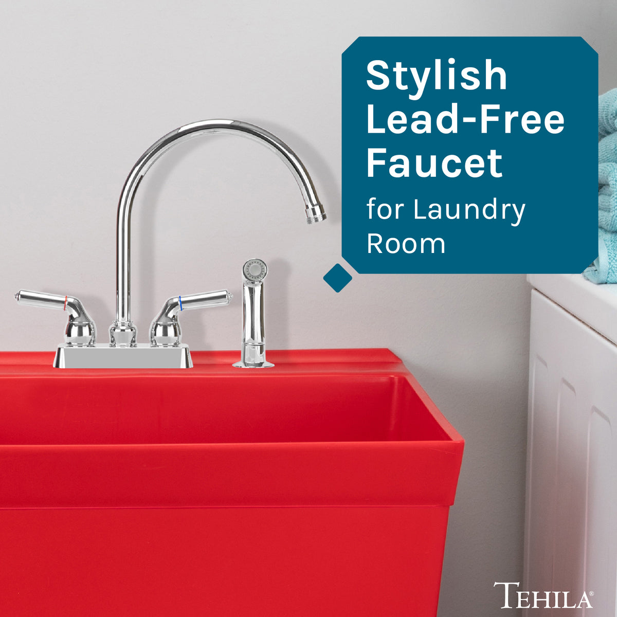 Tehila Chrome Finish Gooseneck Faucet with Side Sprayer - Utility sinks vanites Tehila