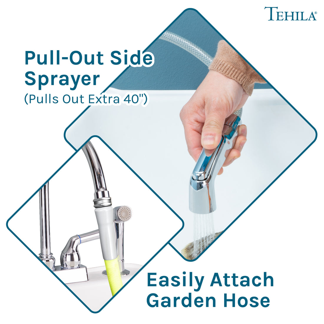 Tehila Chrome Finish Gooseneck Faucet with Side Sprayer - Utility sinks vanites Tehila