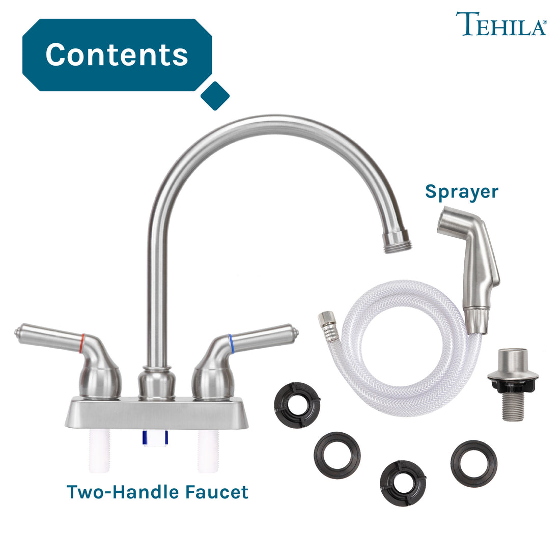 Tehila Stainless Steel Finish Gooseneck Faucet with Side Sprayer - Utility sinks vanites Tehila