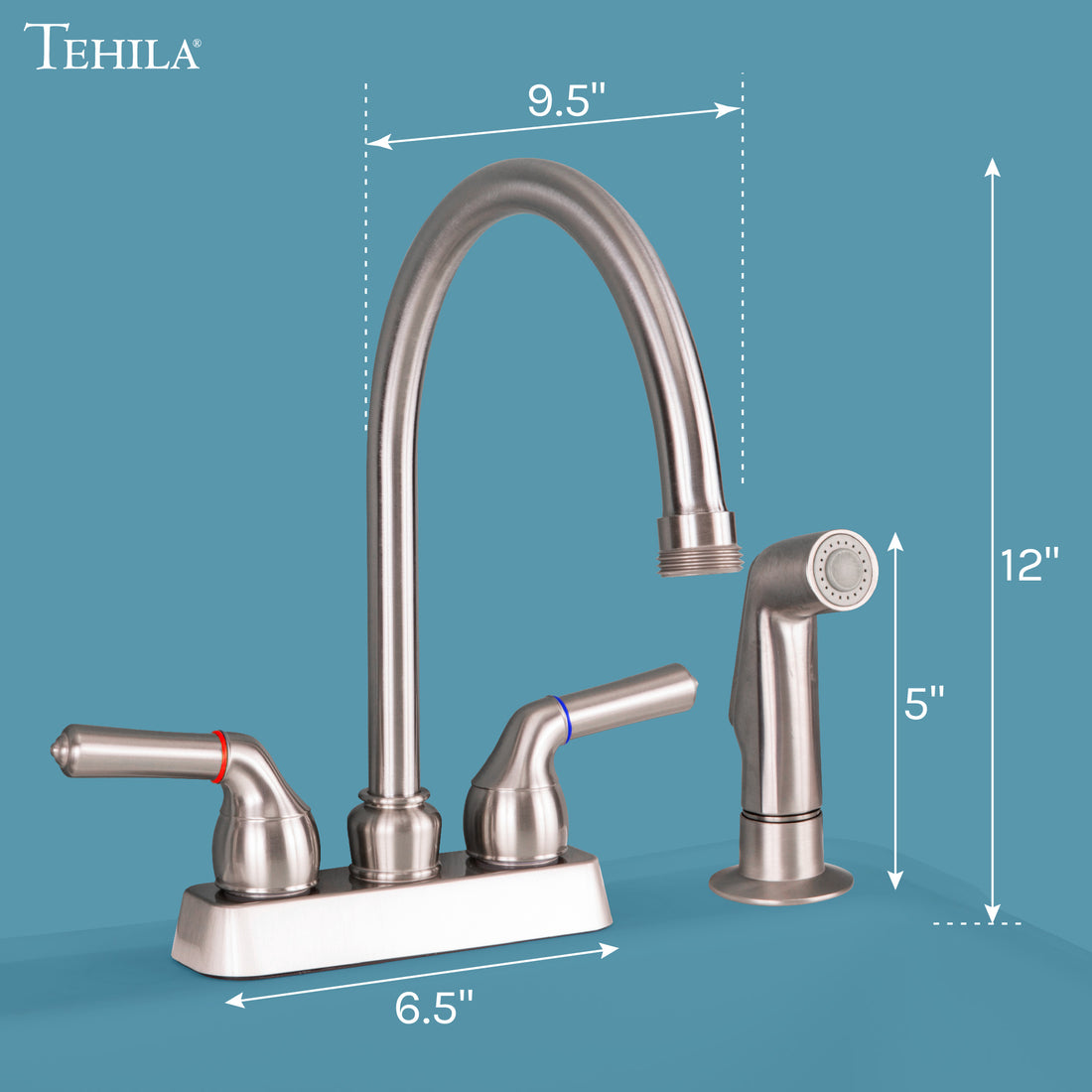 Tehila Stainless Steel Finish Gooseneck Faucet with Side Sprayer - Utility sinks vanites Tehila