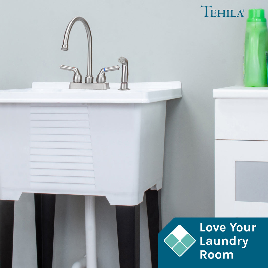 Tehila Stainless Steel Finish Gooseneck Faucet with Side Sprayer - Utility sinks vanites Tehila