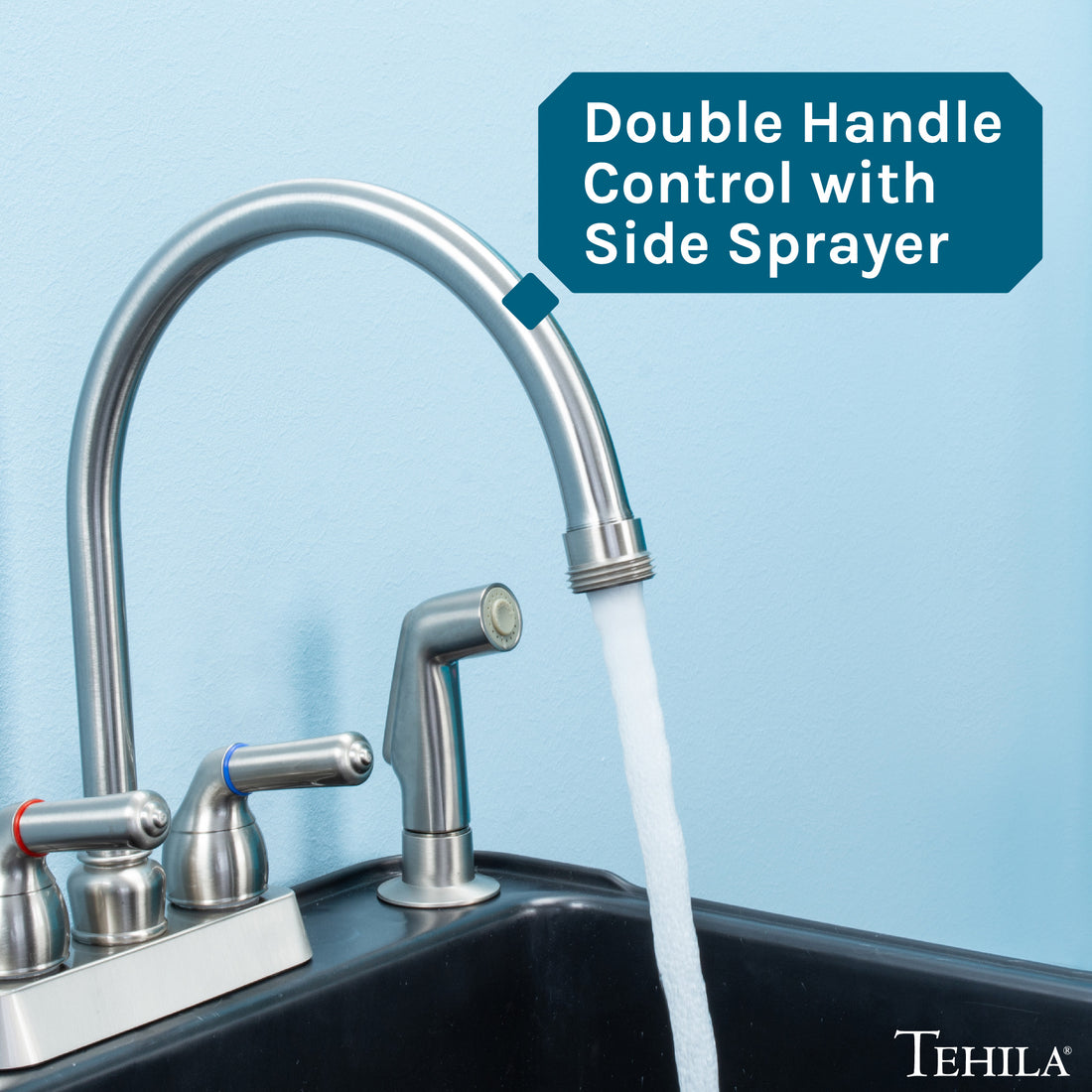 Tehila Stainless Steel Finish Gooseneck Faucet with Side Sprayer - Utility sinks vanites Tehila