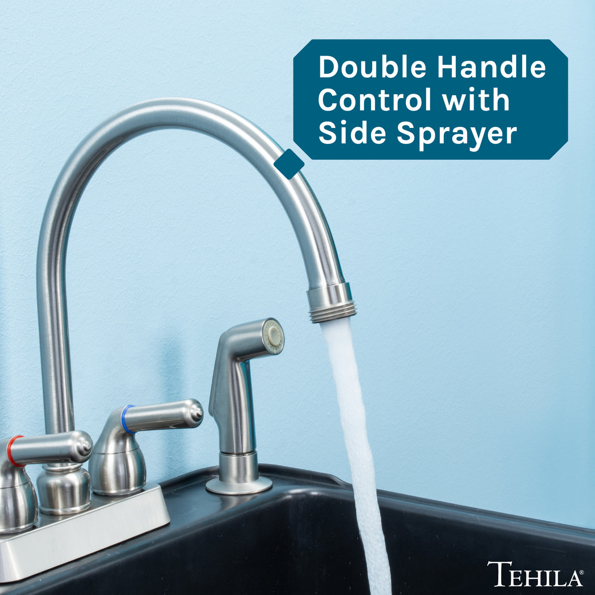 Tehila Stainless Steel Finish Gooseneck Faucet with Side Sprayer - Utility sinks vanites Tehila