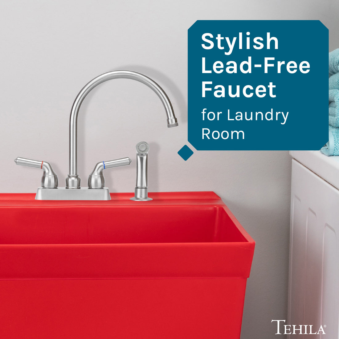 Tehila Stainless Steel Finish Gooseneck Faucet with Side Sprayer - Utility sinks vanites Tehila