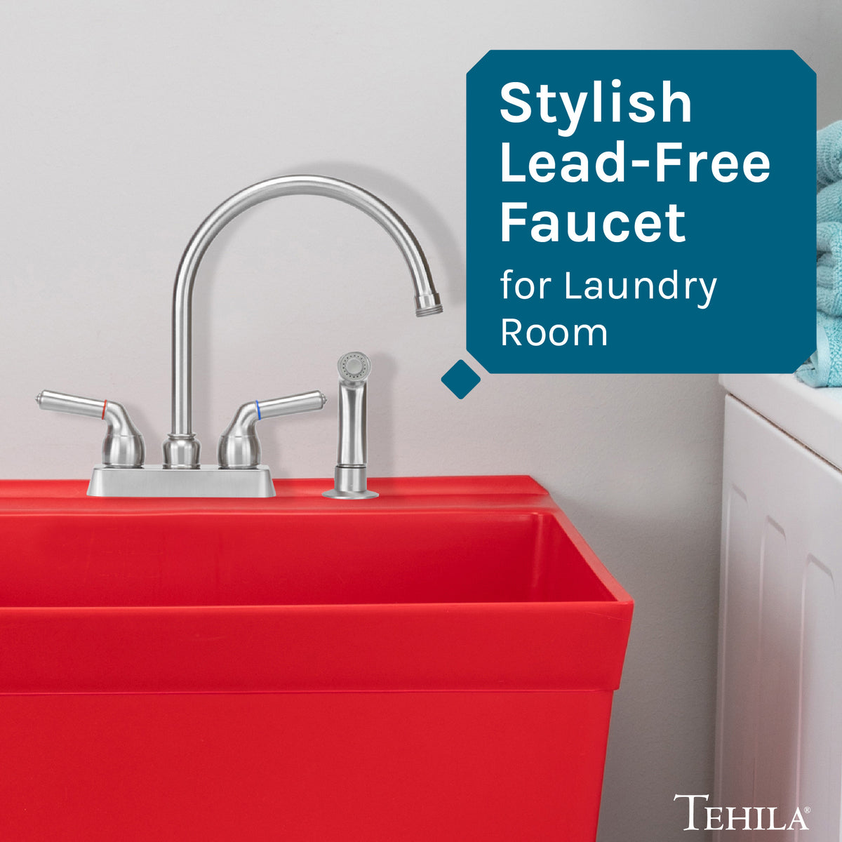 Tehila Stainless Steel Finish Gooseneck Faucet with Side Sprayer - Utility sinks vanites Tehila