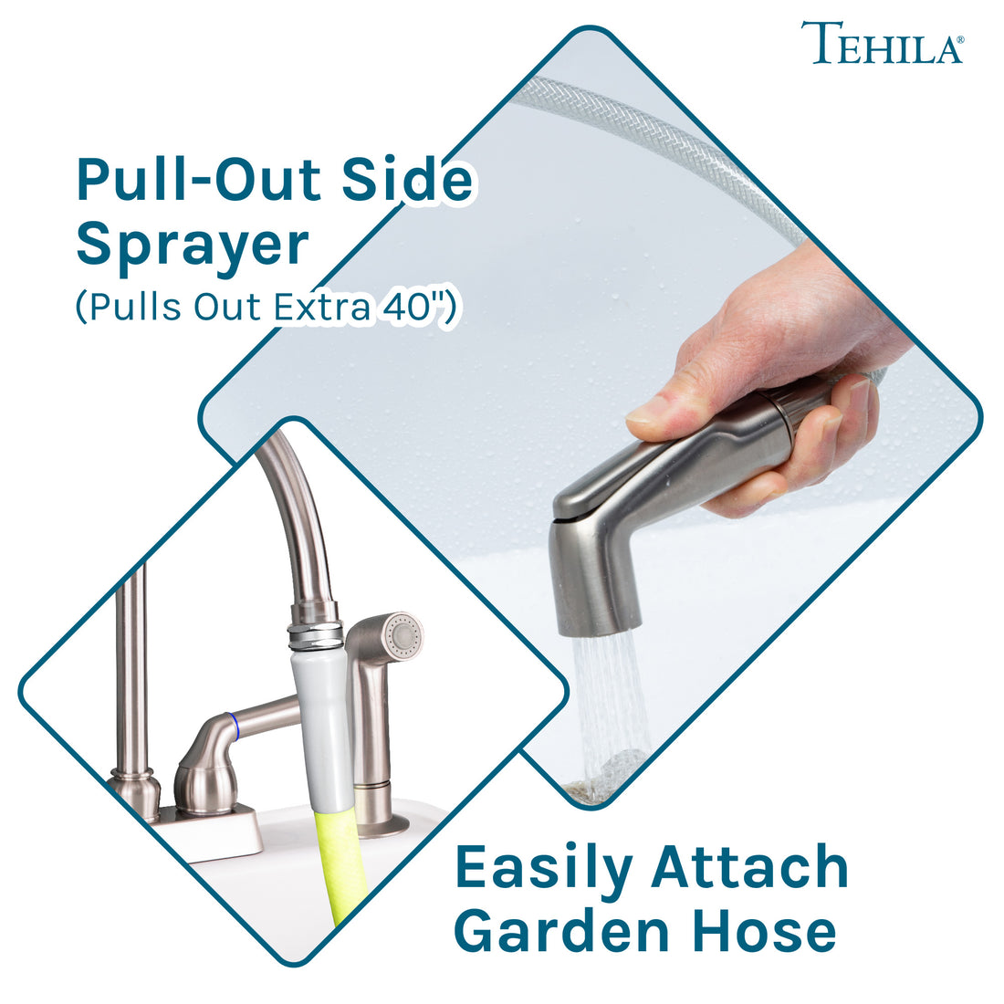 Tehila Stainless Steel Finish Gooseneck Faucet with Side Sprayer - Utility sinks vanites Tehila