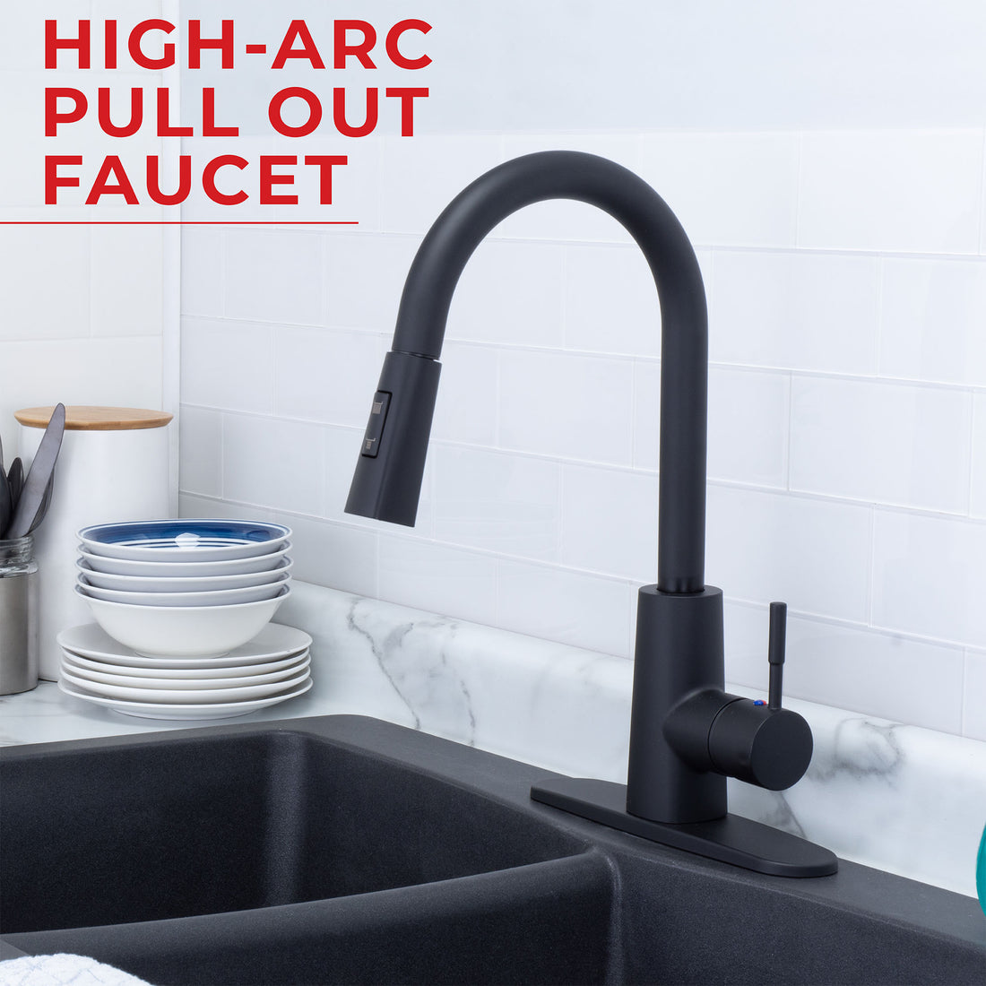 Tehila Black Finish High-Arc Pull-Down Faucet - Utility sinks vanites Tehila