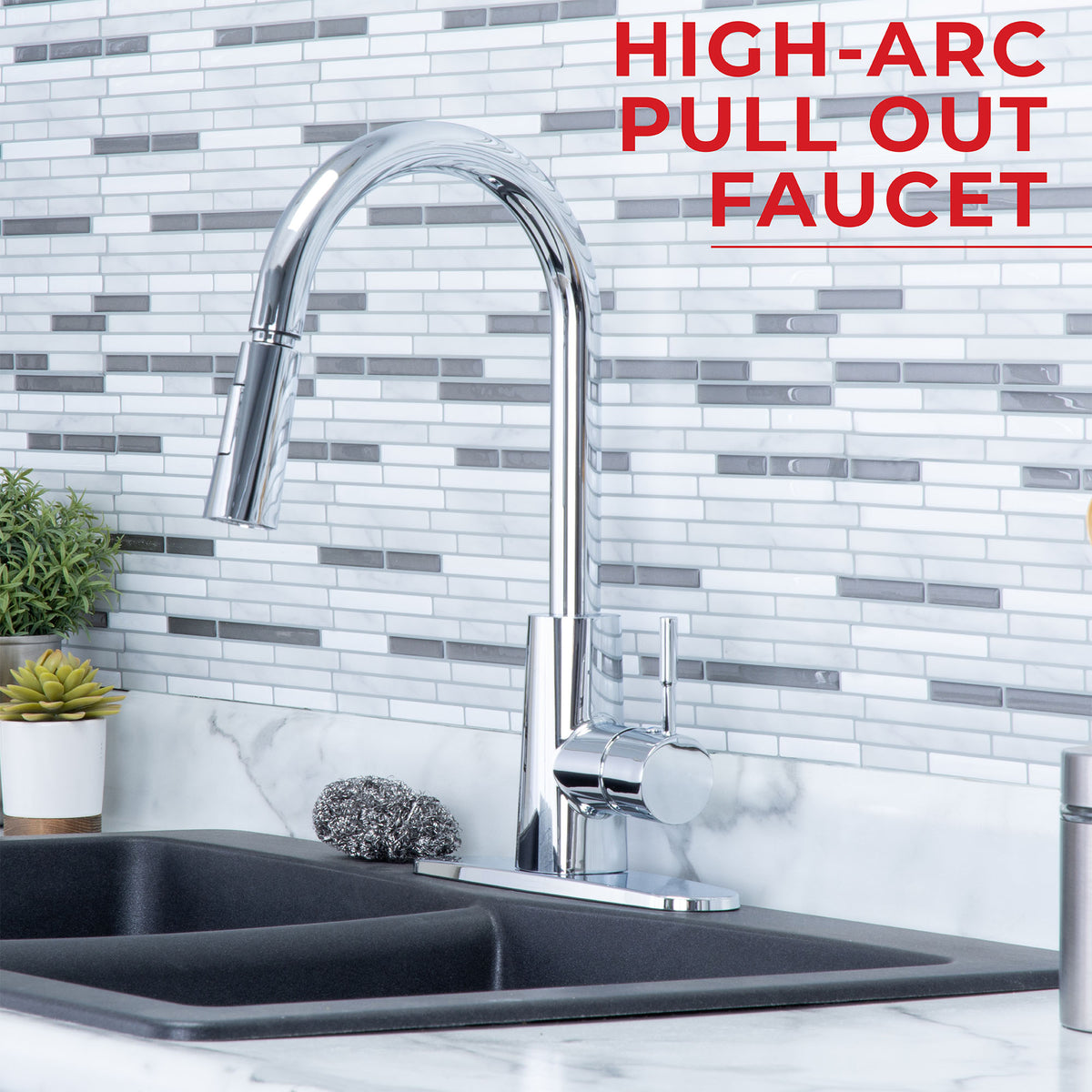 Tehila Chrome Finish High-Arc Pull-Down Faucet - Utility sinks vanites Tehila