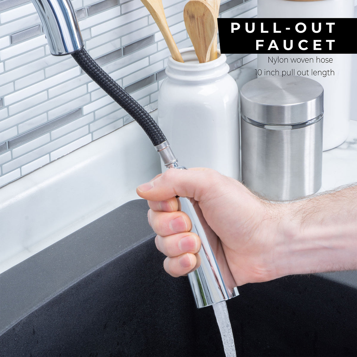 Tehila Chrome Finish High-Arc Pull-Down Faucet - Utility sinks vanites Tehila