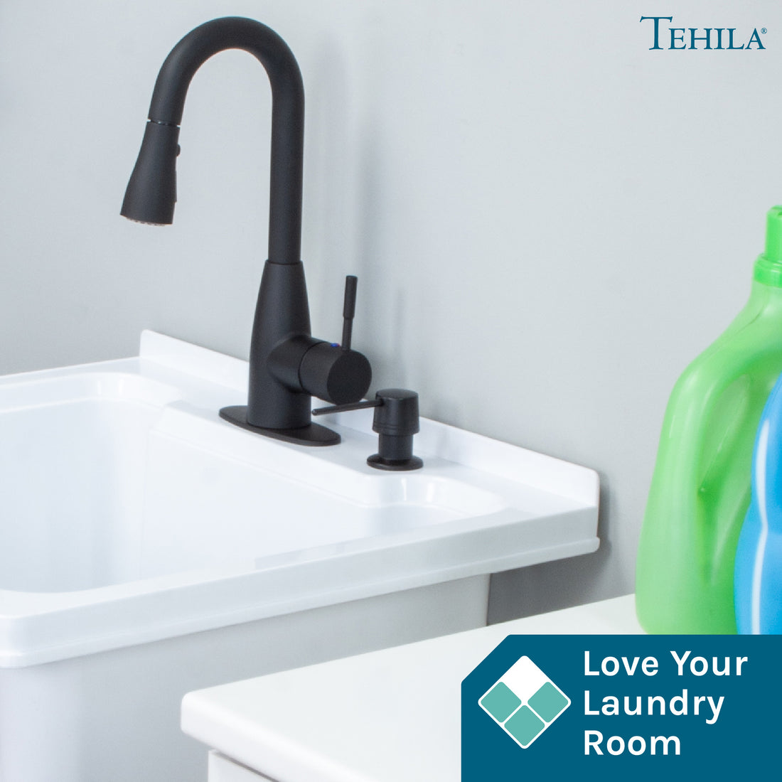 Tehila Black Finish Low Profile Pull-Down Faucet - Utility sinks vanites Tehila
